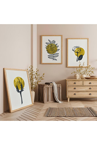 Zevahir Mobilya Dekorasyon Set de pictură triplă din lemn cu rame din lemn, cu plante minimaliste