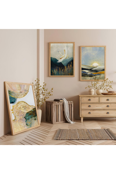 Zevahir Mobilya Dekorasyon Ahşap Çerçeveli Sabahın İlk Işıkları Üçlü Ahşap Ta...