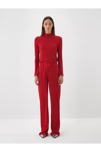Xint Kadın Kırmızı Simli Düz Pantolon