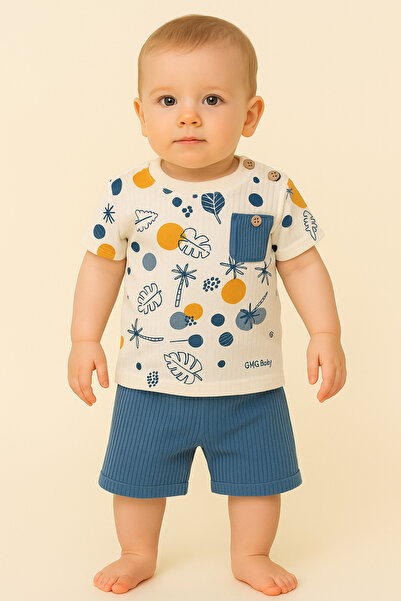 GMG Baby Baby Boy Leaf Patterned Pocketed Top and Bottom 2-Piece Set