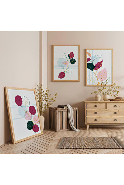 Zevahir Mobilya Dekorasyon Set de pictură din lemn cu frunze elegante, cu ram...