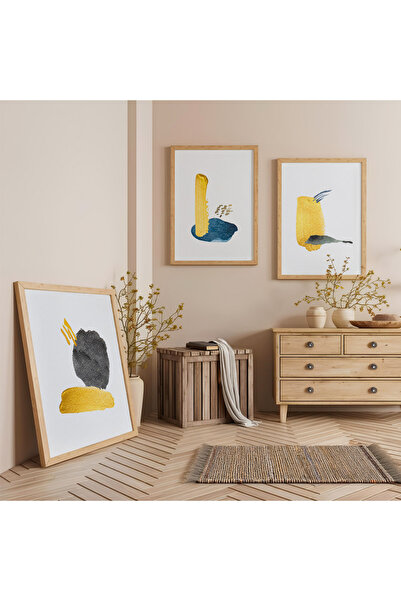 Zevahir Mobilya Dekorasyon Set de pictură din lemn cu trei piese Yellow Touch...