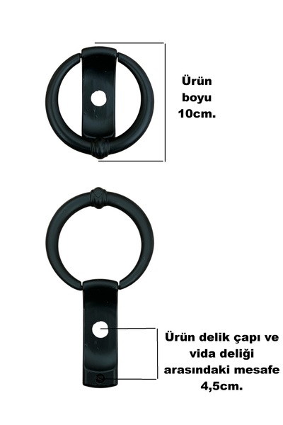 HOMDEP Dürbünlü Çelik Kapı Halka Model Taktak Tokmağı Delik Çapı 1,5cm Renk: Siyah