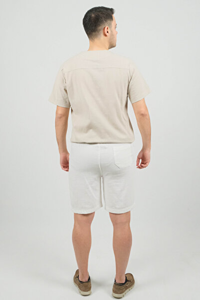 SİDE OTANTİK Men's Gabardine Bermuda White Shorts – Regular Fit, Elastic Waistband with Laces, Side Pockets