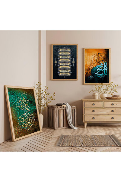 Zevahir Mobilya Dekorasyon Set de trei tablouri tematice din lemn într-un cad...