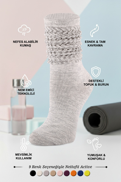 nettofit Single Women's Seasonal Gray Yoga Fitness Plates Sports and Aerobics Boot Socks