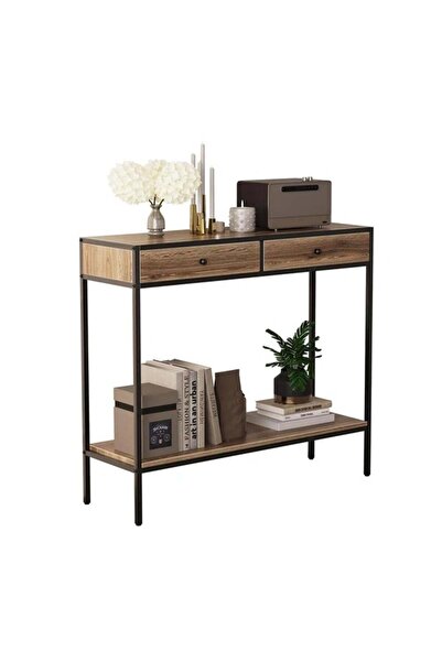 AGD Side Entry Table with Two Drawers and Bottom Shelf in Contemporary Design 100X33X90cm