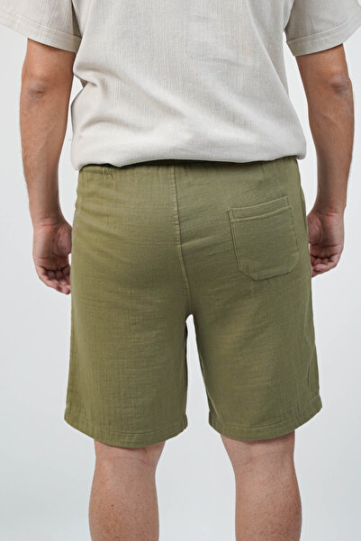 SİDE OTANTİK Men's Gabardine Bermuda Khaki Shorts – Regular Fit, Elastic Waist with Laces, Side Pockets