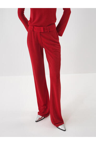 Xint Kadın Kırmızı Simli Düz Pantolon