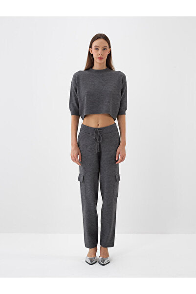 Xint Kadın Antrasıt Yünlü Kargo Cep Pantolon