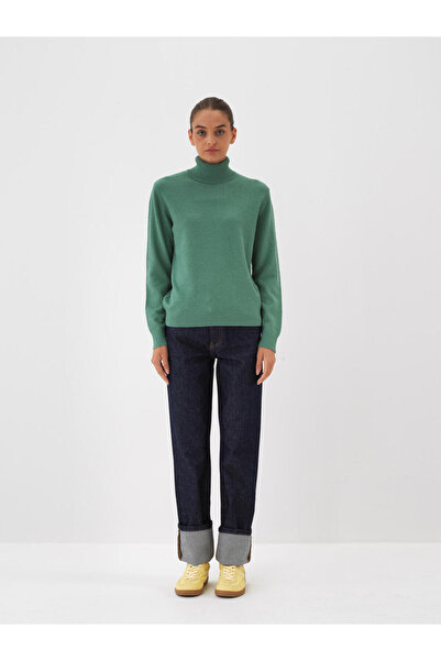 Xint Kadın Yeşil Yünlü Basic Balıkçı Yaka Kazak