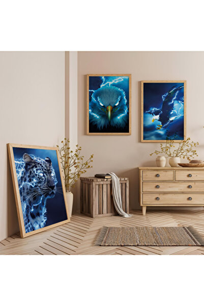 Zevahir Mobilya Dekorasyon Set de pictură din lemn cu trei piese, cu cadru di...