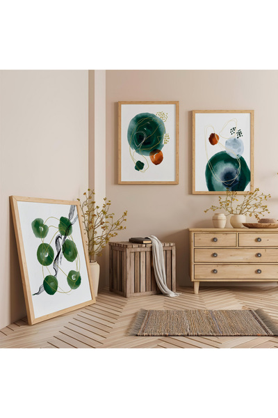 Zevahir Mobilya Dekorasyon Set de pictură din lemn cu trei piese, Dansul Verd...