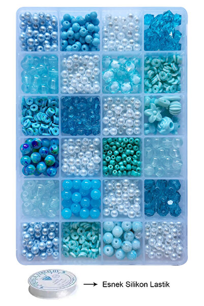 By MO Accessories Çocuklar İçin Mavi Boncuklar ve Figürlerle İnci Boncukla Takı Bileklik Kolye Yapma Tasarım Seti