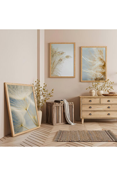 Zevahir Mobilya Dekorasyon Ahşap Çerçeveli Tüylerin dansı Üçlü Ahşap Tablo Seti