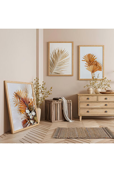Zevahir Mobilya Dekorasyon Ahşap Çerçeveli Kuru Yaprakların Dansı Üçlü Ahşap ...