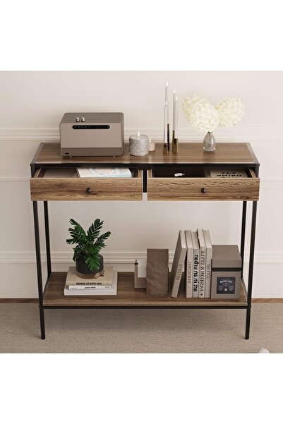AGD Side Entry Table with Two Drawers and Bottom Shelf in Contemporary Design 100X33X90cm