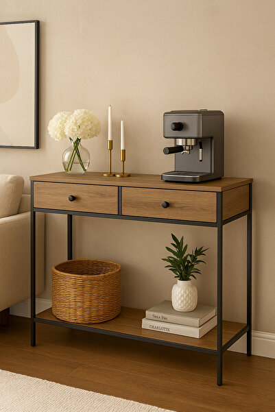 AGD طاولة مدخل جانبية مع درجين ورف سفلي بتصميم عصري 100×33×90 سم