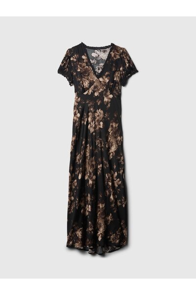 GAP KadınÇiçekli Saten Maxi Elbise