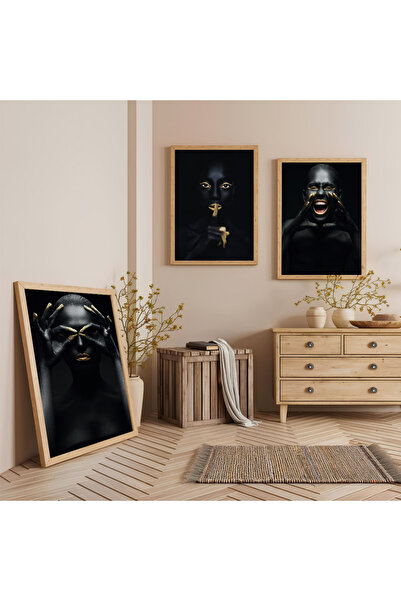 Zevahir Mobilya Dekorasyon Set de pictură triplă din lemn pentru femei negre ...