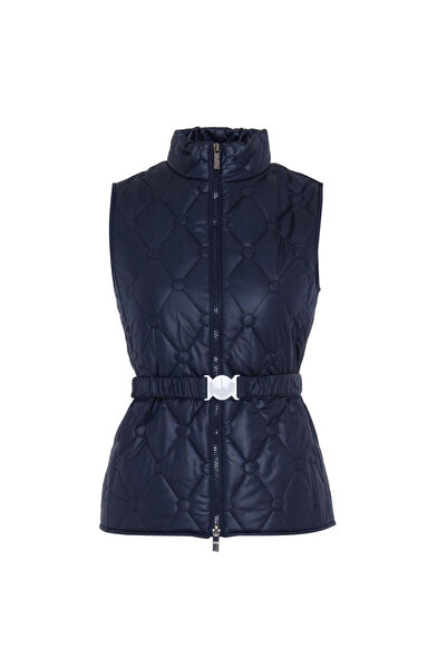 Xint Kadın Lacivert Kemer Detaylı Düz Yelek