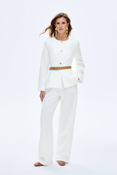 Quzu Bol Paça Kumaş Pantolon Ekru