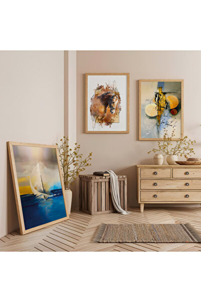 Zevahir Mobilya Dekorasyon Set de pictură triplă din lemn cu cadru din lemn, ...