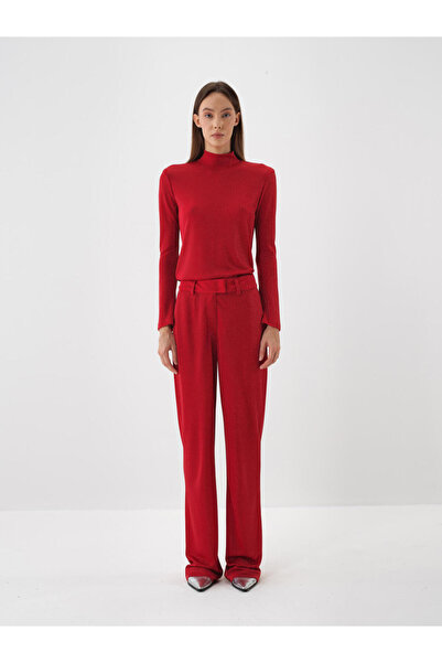 Xint Kadın Kırmızı Düz Simli Parlak Bluz