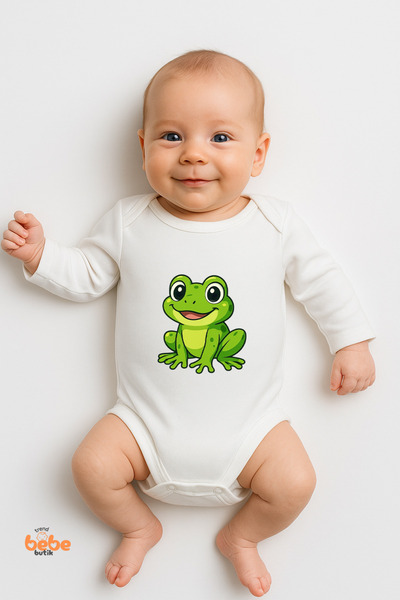 Trend Bebe Butik بدلة أطفال مطبوعة على شكل ضفدع لطيف، مصنوعة من القطن بنسبة 1...