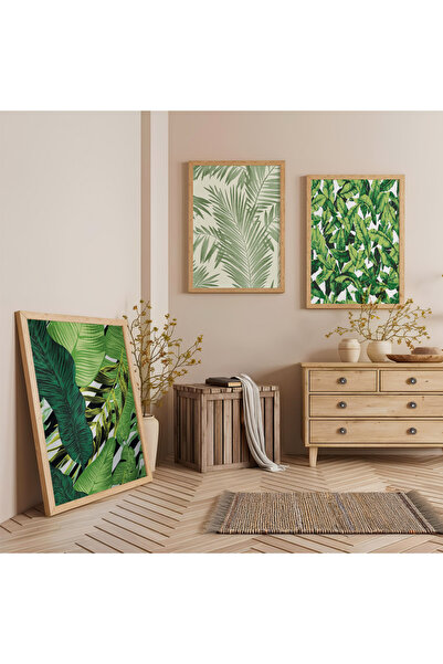 Zevahir Mobilya Dekorasyon Μοντέρνο Σετ Τριών Ξύλινων Πίνακων με Ξύλινο Πλαίσ...