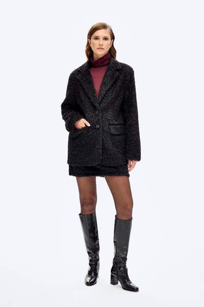 Quzu Tüylü Dokulu Oversize Blazer Ceket Siyah