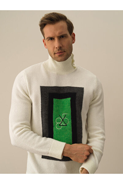 Xint Erkek Kbeyaz Regular Fit Desenli Kazak