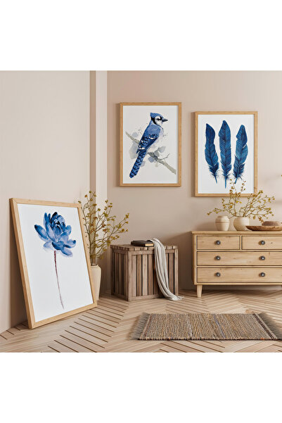 Zevahir Mobilya Dekorasyon Set de pictură triplă din lemn cu flori de păsări ...