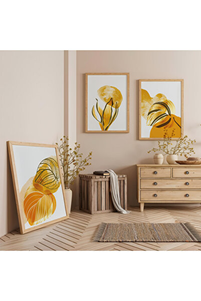 Zevahir Mobilya Dekorasyon Set de pictură triplă din lemn cu rame din lemn Or...