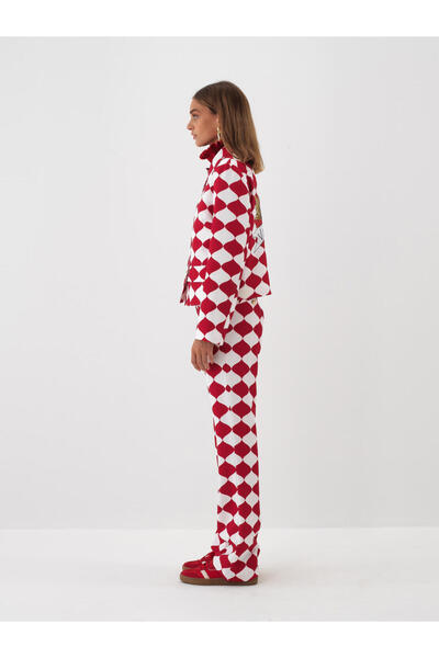 Xint Kadın Kırmızı Baskılı Desenli Ceket