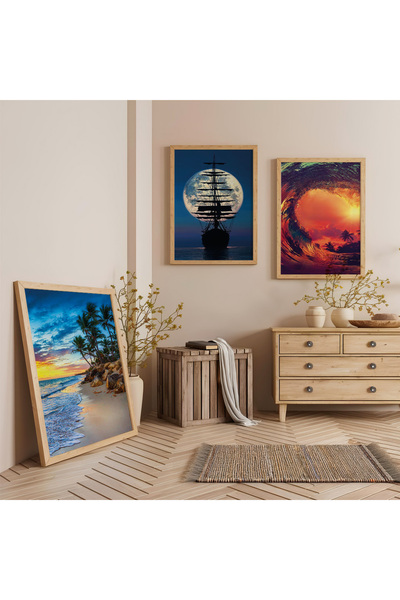 Zevahir Mobilya Dekorasyon Set de trei tablouri din lemn cu rama din lemn Căl...