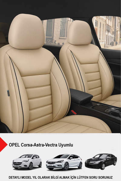 GM-DESIGN غطاء مقعد سيارة من الجلد باللون البيج - (متوافق مع أوبل كورسا - أسترا - فيكترا)