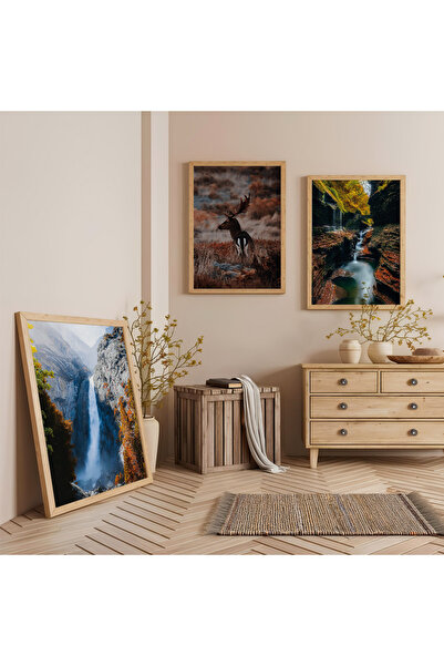 Zevahir Mobilya Dekorasyon Σετ Τριών Ξύλινων Πίνακων Ομορφιές της Φύσης με Ξύ...