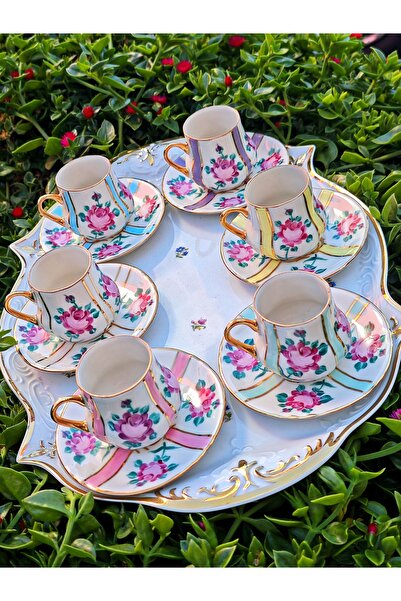 manushum El Boyama Porselen 6lı Set Osmanlı Saray Kahve Fincan Takımı-soft re...