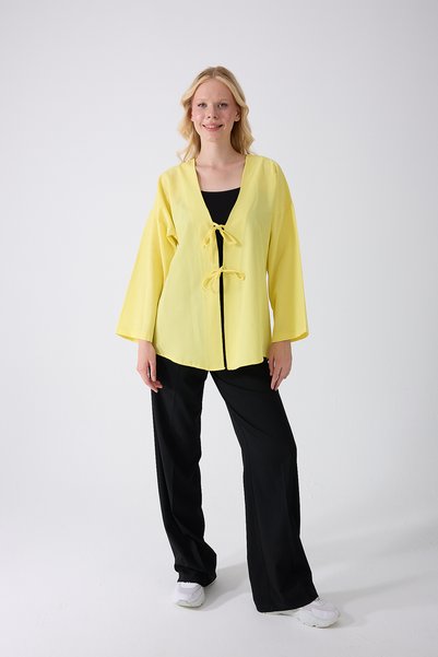fumel women's clothing Yellow Kimono Tunic with Front Bag