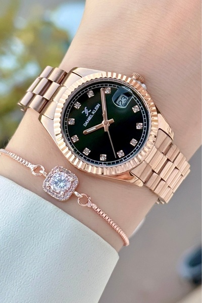 Daniel Klein Bronz Renk 2 Yıl Garantili 33 Mm Kadın Kol Saati ve Bileklik