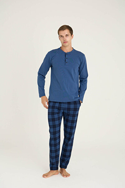 KLY 100% Cotton New Season Men's Modern Design Midi Collar Pajama Set