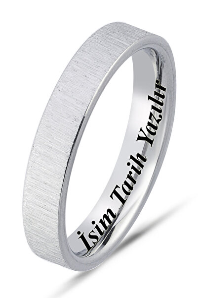 Takı Dükkanı Kişiye Özel İsim Tarih Yazılı 4mm Mat Fırçalanmış Düz Unisex Çel...