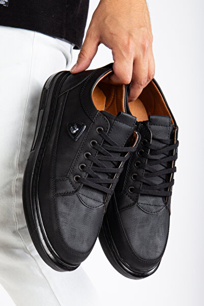 BY ERG SHOES Erkek Siyah Günlük Esnek Rahat Dikişli Hafif Poli Taban Yürüyüş Garantili Spor Ayakkabı