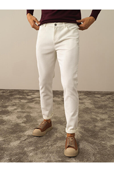 Xint Erkek Ekru Pamuklu Regular Fit Kadife Pantolon