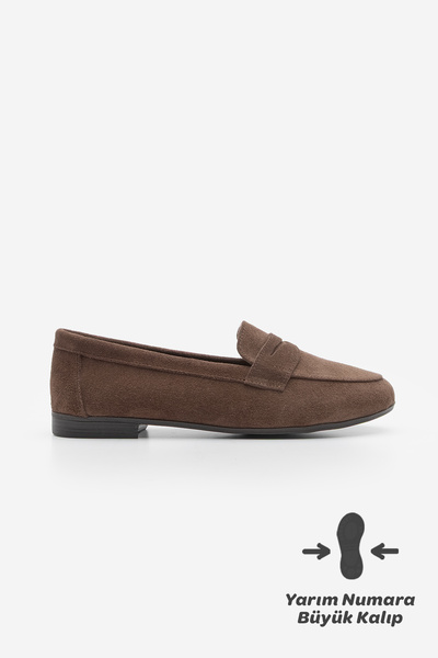 Marjin Kadın Hakiki Deri Loafer Günlük Ayakkabı Rosme Kahve Süet