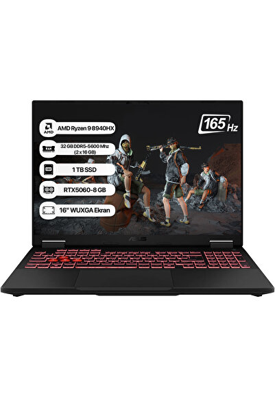 ASUS Tuf Gaming A16 FA608PM-RV026 AMD Ryzen 9 8940HX 32GB 1TB SSD RTX5060-8GB 115W Freedos 16" 165Hz