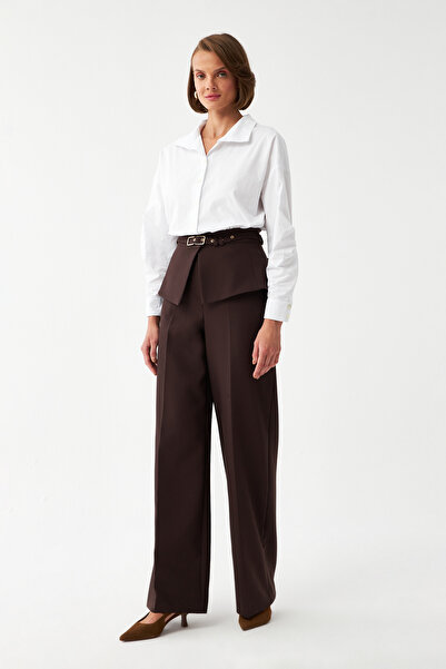 NAGRADA Kahverengi Kuşak Detaylı Palazzo Pantolon – Metal Tokalı Modern Tasarım