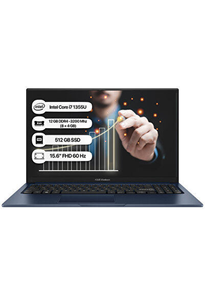 ASUS VivoBook 15 i7-1355U 12GB 512GB SSD 15.6" FHD Freedos Taşınabilir Bilgis...