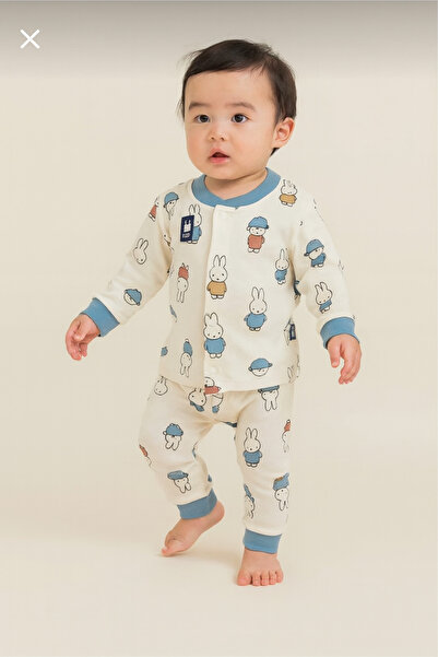 Uğur bebe %100 pamuk (6ay-24ay) Bebek Pijama Takımı – Önden Çıtçıtlı, Mavi Detaylı,Rahat Uyku Kıyafeti